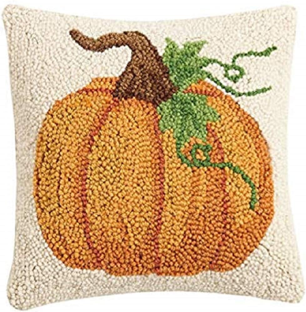 Peking Handicraft 31JES1576C10SQ Pumpkin Holiday Hook Pillow, 10-inch Square