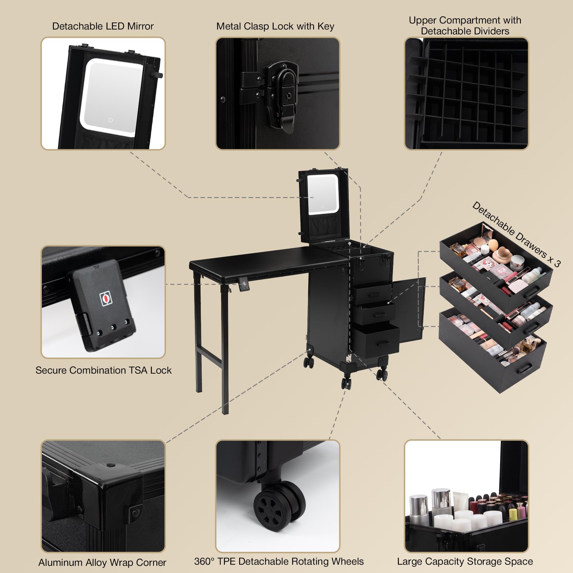 Amazon.com: ZhenGuiRu Portable Manicure Table with 3 Drawers