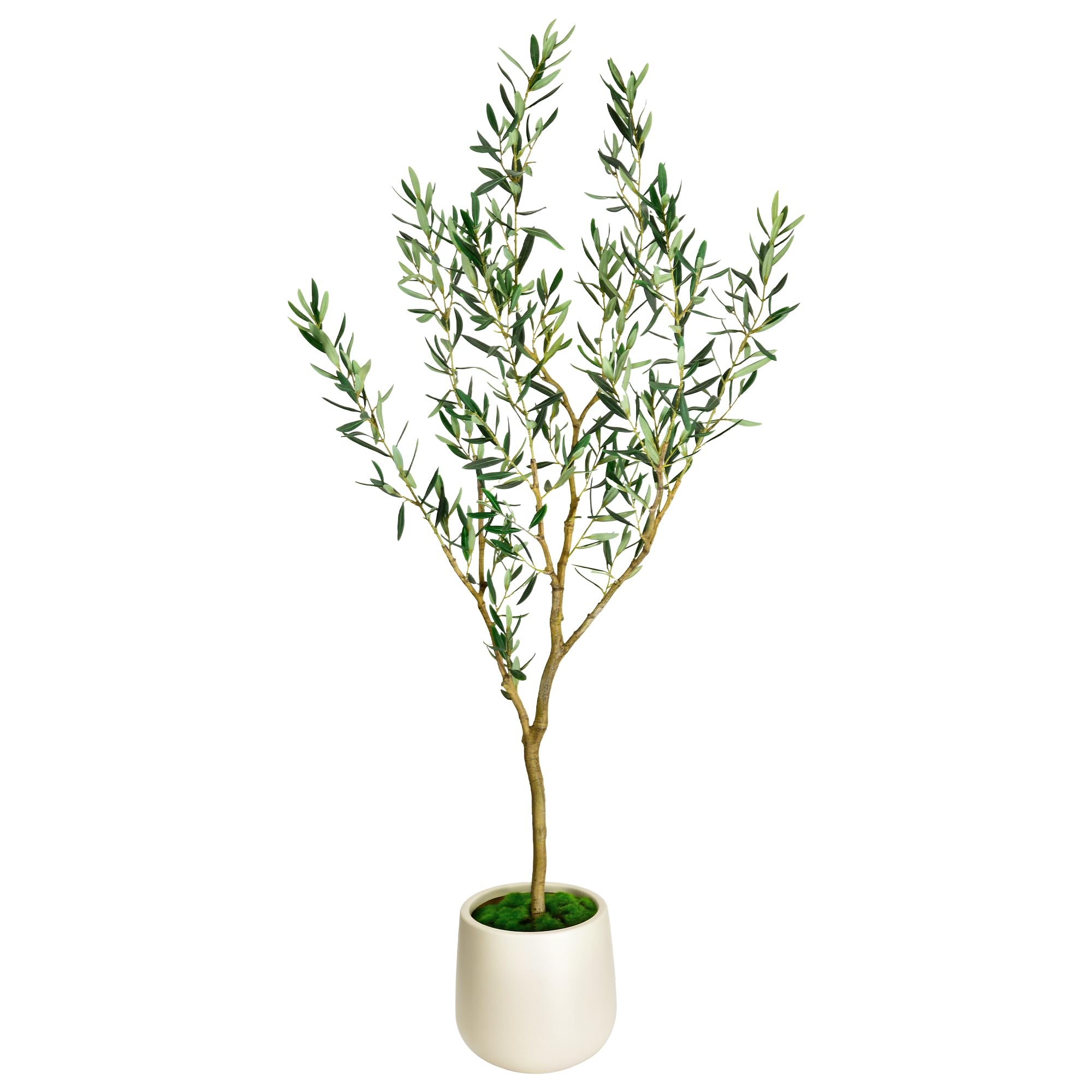 5FT Faux Olive Tree Artificial Plant - 61 Inch Tall Fake Indoor Tree with Bendable Branches & Realistic Leaves, Faux Floor Plant for Home Office Decor in White Pot