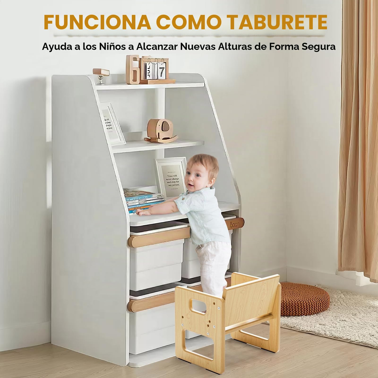 Mesa y Silla para Niños, Mesa de Madera Montessori con Almacenamiento, Adecuada para Niños para Leer, Jugar, Comer