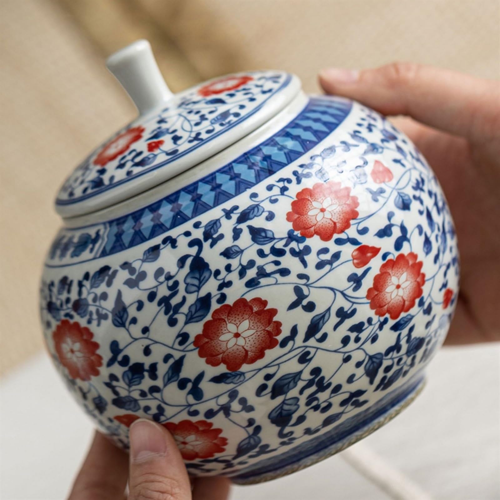 Praktyczny Wysokiej jakości niebieski ceramiczny słoik z uszczelką, okrągły | Domowy słoik do przechowywania herbaty liściastej Wielofunkcyjny pusty słoik(Średni)