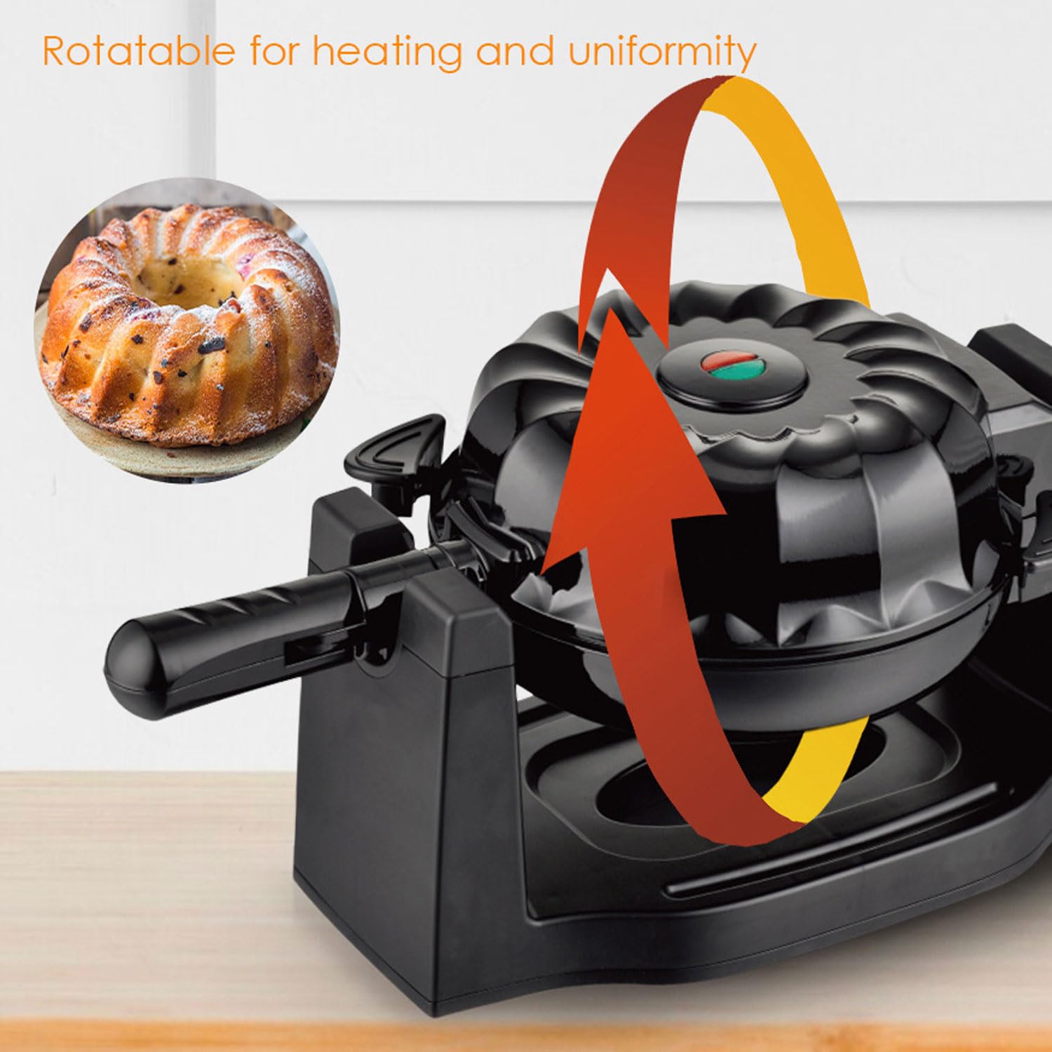MINI-Wende-Brotmaschine, 1800 W, 360° Drehbarer Kuchen-Waffelautomat Für Zu Hause Mit Antihaftplatte, Doppelseitiger Heizung, Elektrischer Backform Für Frühstück, Snacks, Party