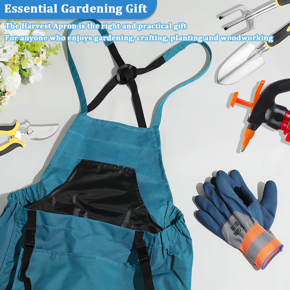GORGECRAFT Ensemble de Tablier de Jardin en Tissu Vert Lavable à l'eau Pochette de Récolte de Légumes Sac de Cueillette de Fruits avec Poche à Dégagement Rapide Gants de Travail en Nylon
