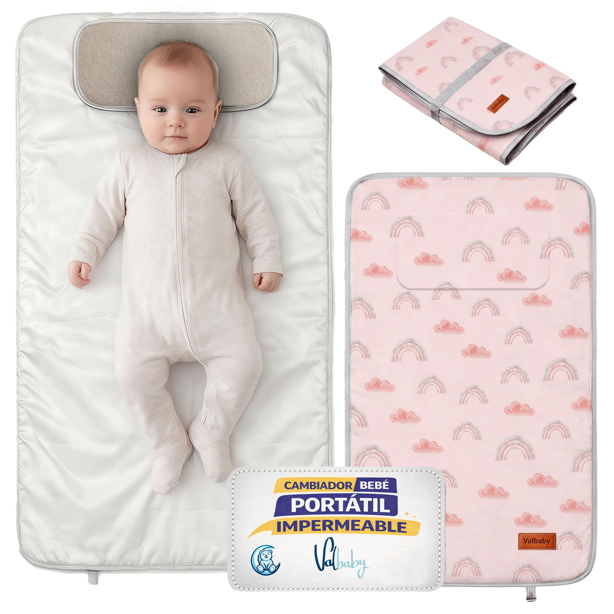 Cambiador Bebe Portatil Impermeable Plegable Acolchado Lavable de Flores para Casa Fuera o Viaje Regalo Recien Nacido Cosas Accesorios Niño Niña Muda Fraldas para Pañales Changing Mat Baby Valbaby — view 8