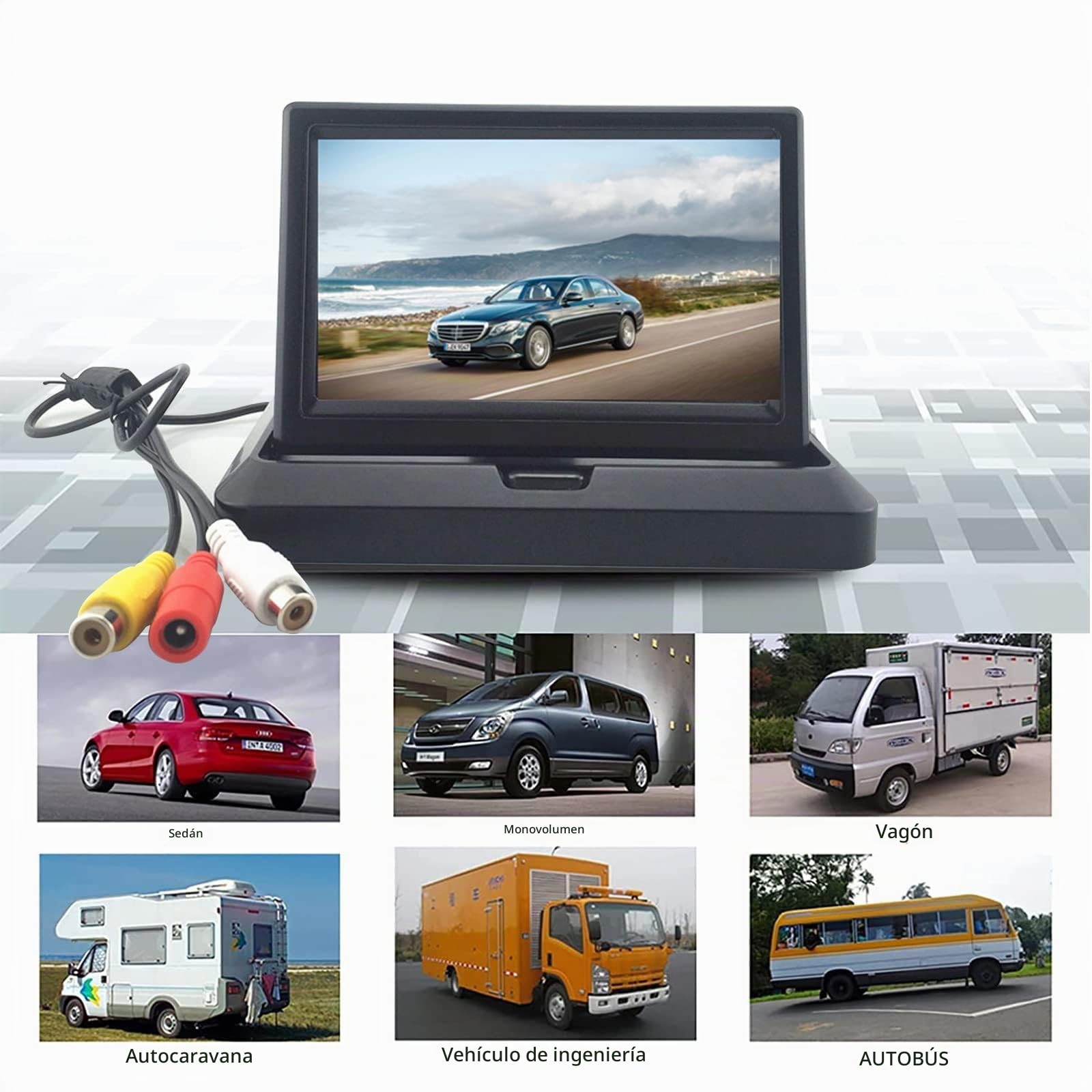 OBEST 5" Monitor Plegable de Cámara Marcha Atrás Coches TFT LCD