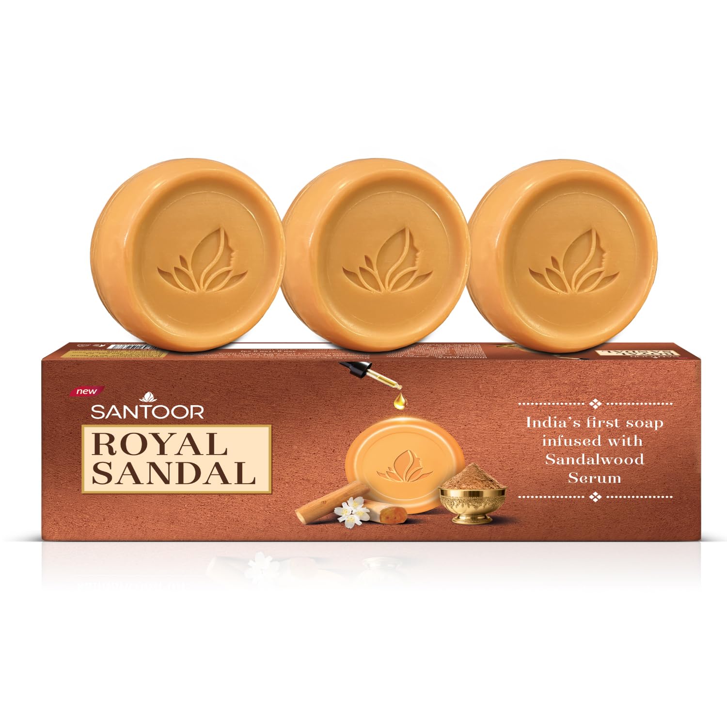 Santoor Royal Sandal Soap, Serum & Face Pack | 100% Sandalwood Oil & Powder | 3-Step Natural Detan | Tan-Free Complexion, Even Skin Tone & Glow | 150g x 3 Soaps + 20g Face Pack + 15ml Serum-picture-29