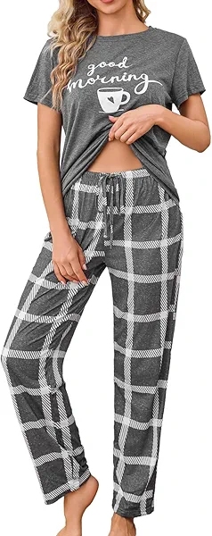difficort Womens Pajama Sets Short Sleeve Pjs Tops with Long Pants Sleepwear Lounge Set with Pocket
