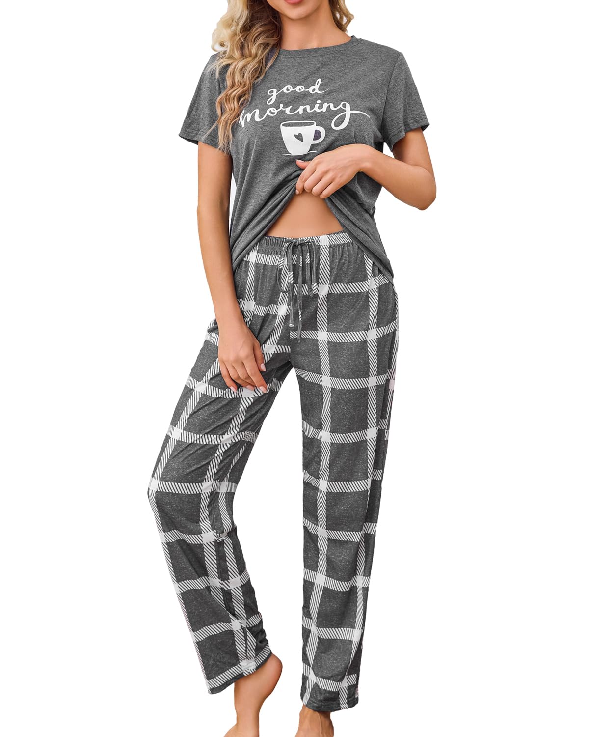 difficort Womens Pajama Sets Short Sleeve Pjs Tops with Long Pants Sleepwear Lounge Set with Pocket