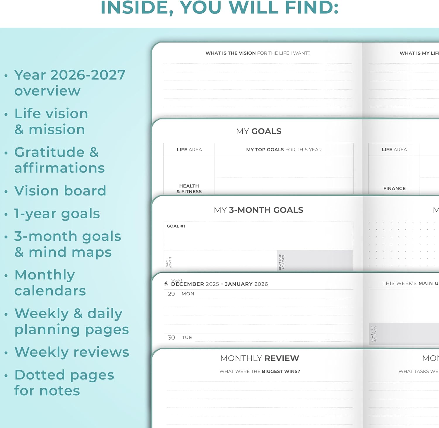 Clever Fox Dated Planner Premium 2026 – Weekly Agenda for Planning & Time Management –Notebook with Habit Tracker & To-do List (Aquamarine)