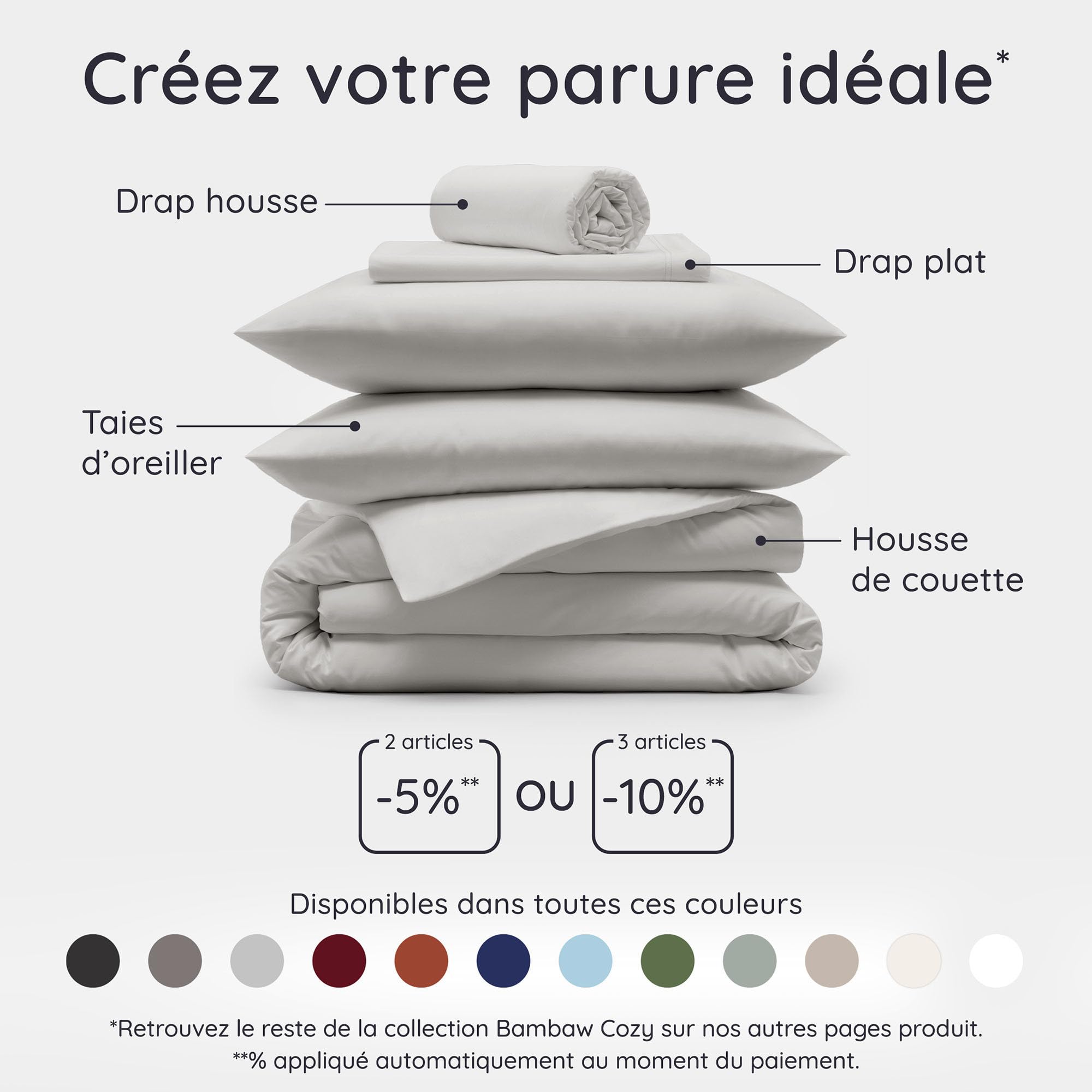 Bambaw Housse Couette Bambou 135x200 cm, Housse de Couette Rafraichissante et Respirante, Linge de Lit en Bambou, Drap Anti Acarien et Hypoallergénique, Drap Fraicheur pour 1 Personne (Gris)