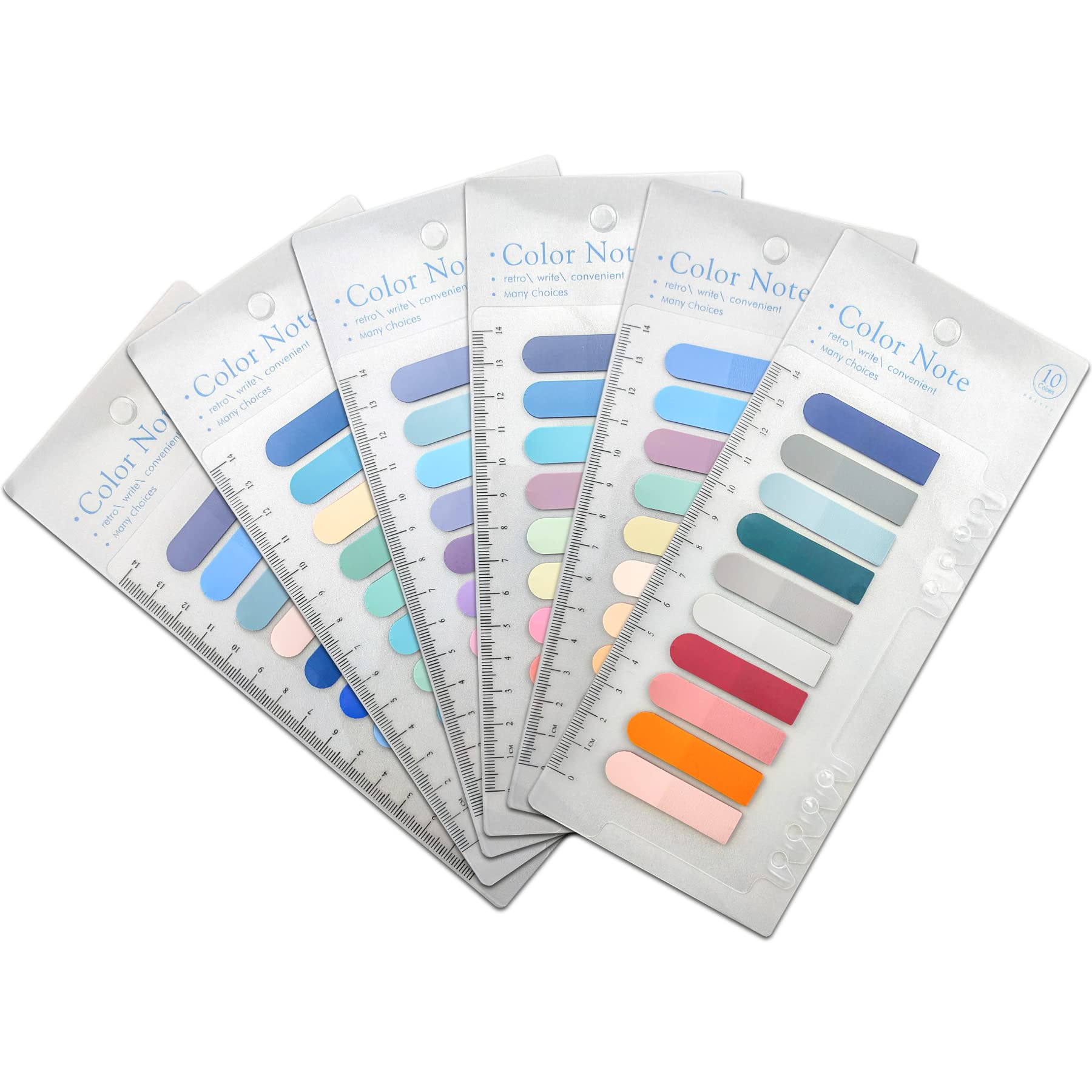 Juego de 1200 tiras adhesivas coloridas, juego de 6 marcadores de página en colores pastel, marcadores adhesivos con regla, pestañas indexables para leer, estudiar, escuela, universidad, formación