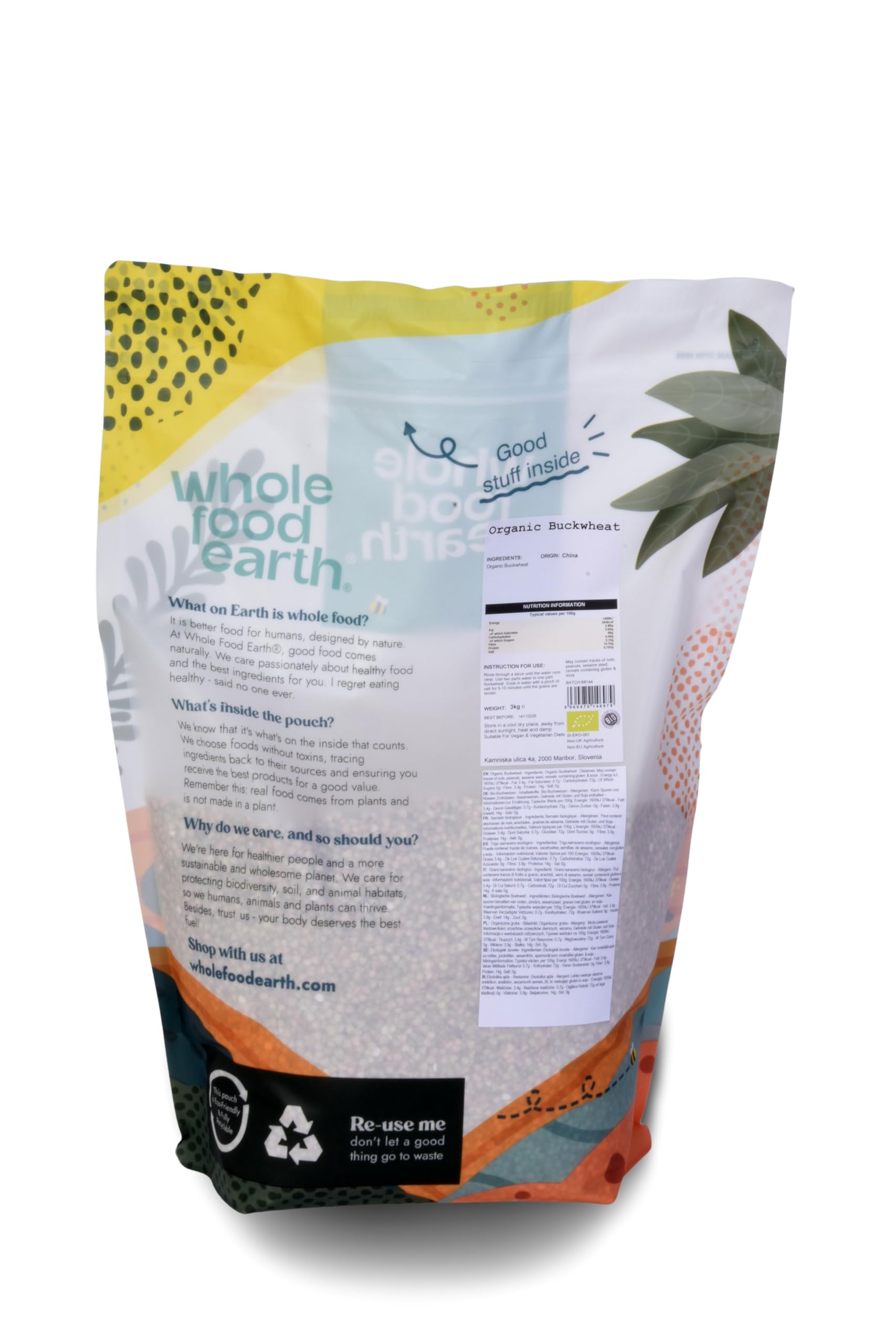 Wholefood Earth Bio-Buchweizen – 3 kg – GVO-frei – Vegan – Ballaststoffreich – Zertifiziert Biologisch