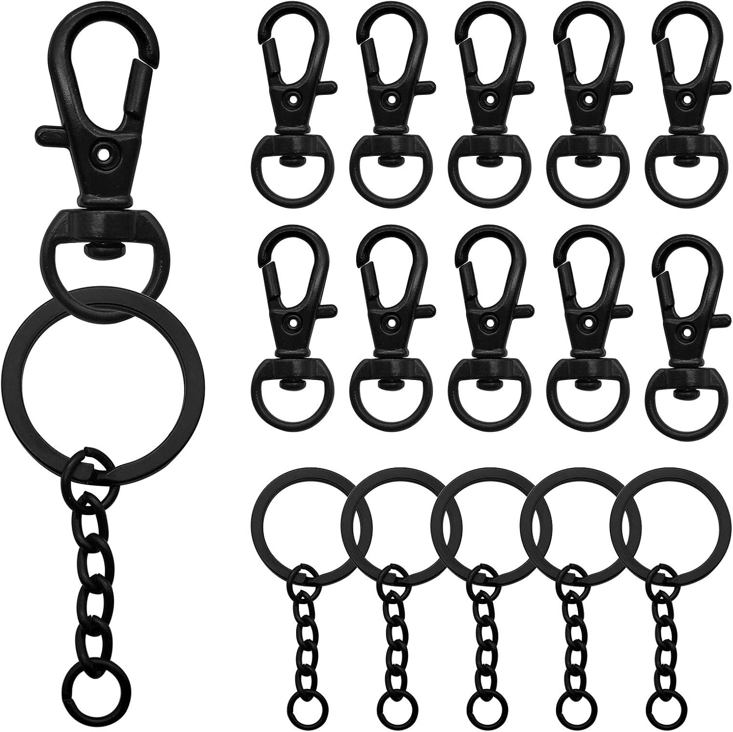 150Pcs Black Swivel Snap Hook Set,Swivel Clasp Keychain Hook Lobster Clasp Split Key