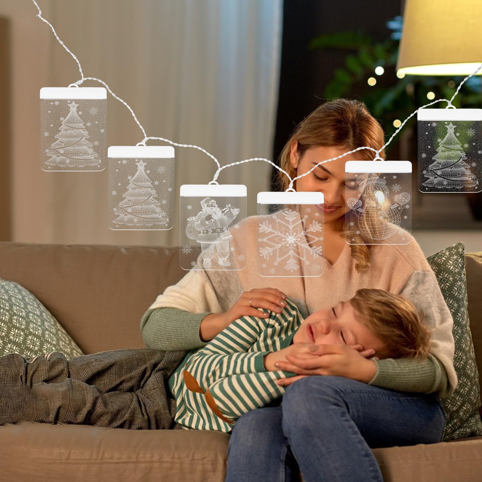 Cabilock Guirlandes Lumineuses LED Rideaux pour Chambre Fenêtre Décorations Noël Sapin de Noël avec Télécommande Lumière Douce Ambiante