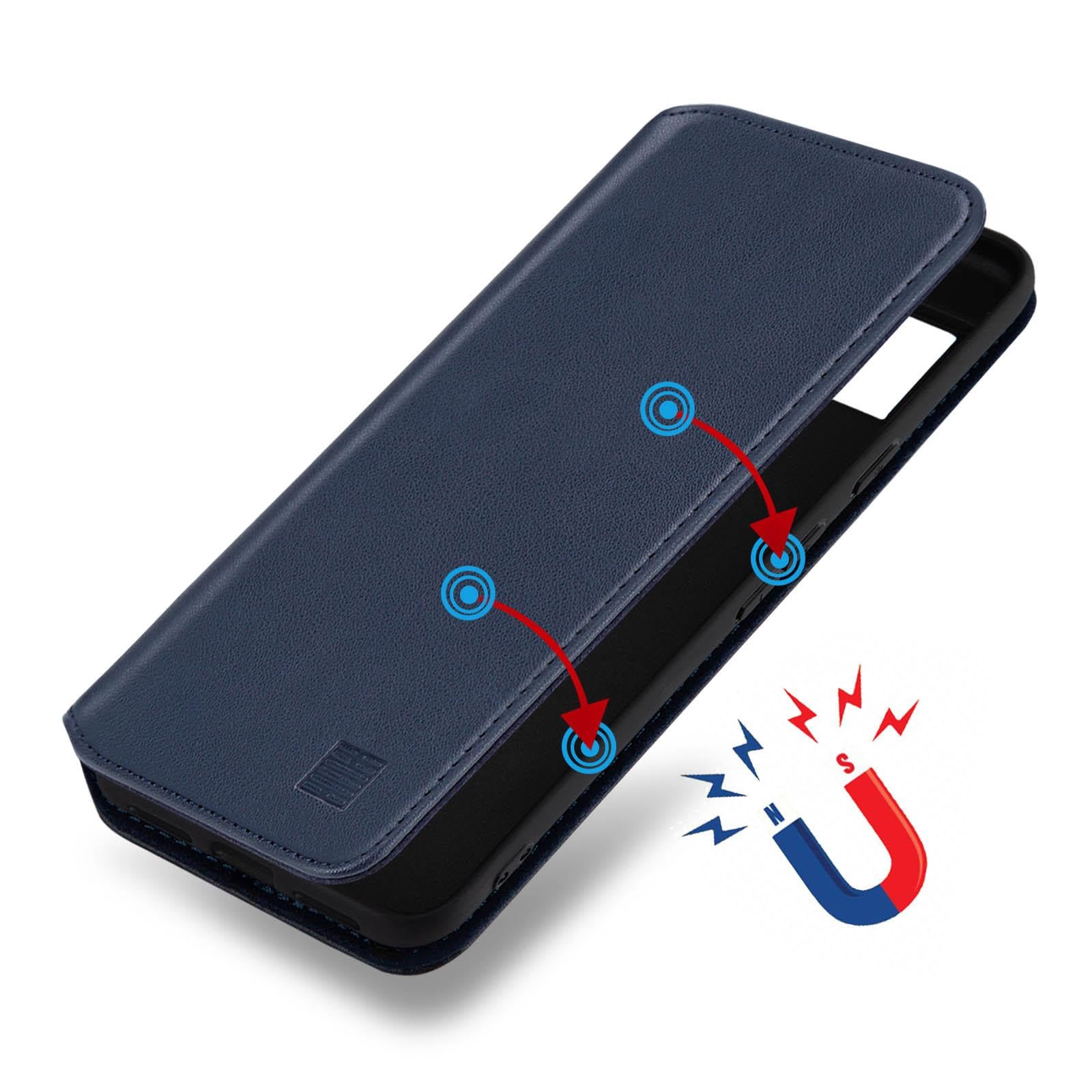 32nd Serie Classica 2.0 - Custodia a Portafoglio in Pelle Vera per Google Pixel 8, Case con Slot per Sched di Blocco RFID, Chiusura Magnetica e Supporto Integrato - Blu Navy
