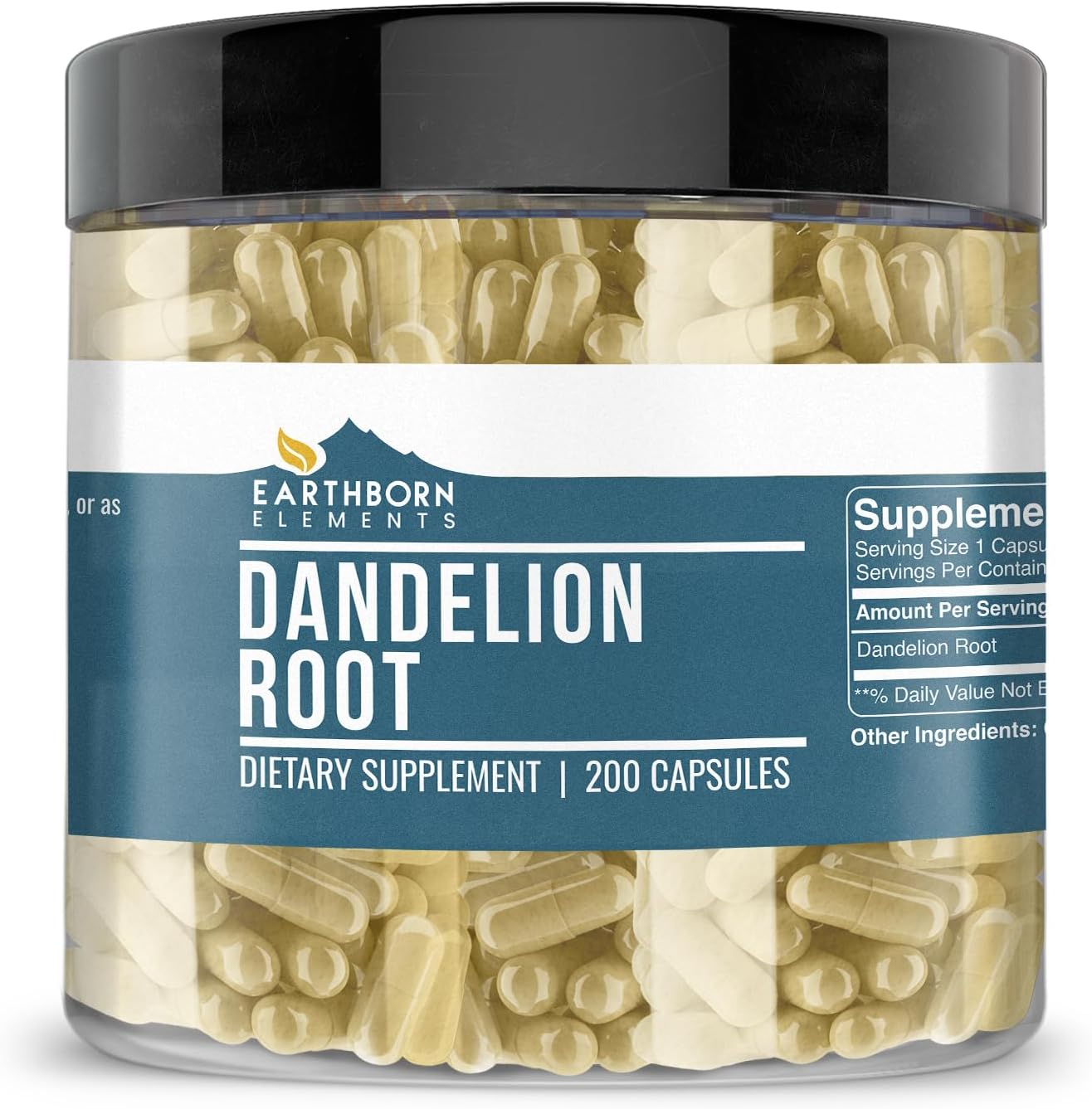 Earthborn Elements Dandelion Root 200 Capsules, Pure & Undiluted, No Additives