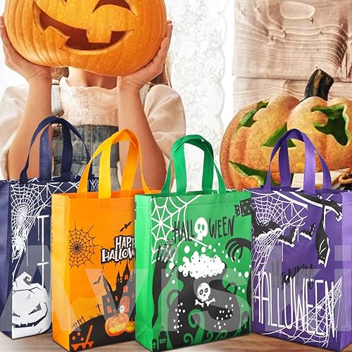 Miniatura 4 de Aviski 6 bolsas de Halloween para dulce o truco, bolsas de Halloween con asas, bolsas de regalo grandes, bolsas multifuncionales no tejidas para