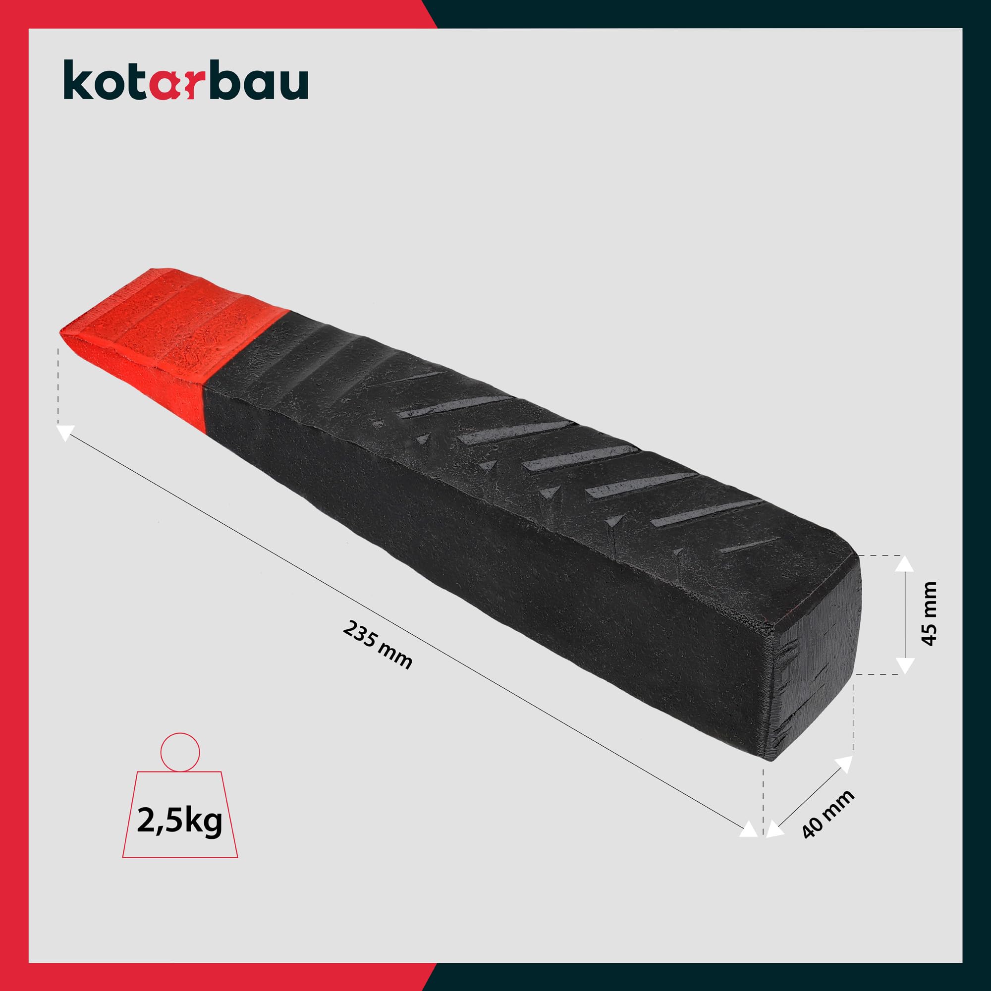 KOTARBAU® Coin de Fendage Forgé en Acier Coin de 235 mm 2,5 kg Grenade de Fendage Fendeur de Bûches Coin d'abattage Coin de Bûche Coin de Levage Coin d'enfoncement pour Abattre et Fendre du Bois