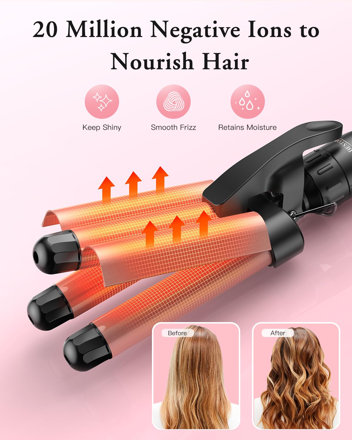 Fer à boucler 3 barils, fer à onduler, réglages de température multiples - BESTOPE PRO Fers à boucler avec écran LED 5 en 1 pour de grosses ondulations Chauffage rapide avec un gant, 2 pinces