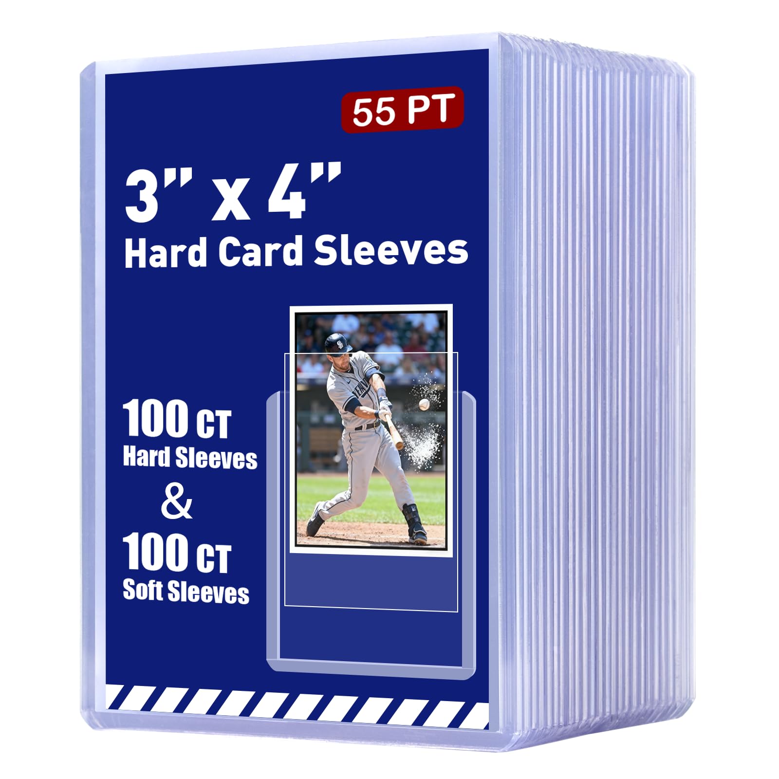 200 Stück 55pt 7,6 x 10,2 cm Hartplastik-Kartenschutz – 100 ct harte Kartenhüllen und 100 ct weiche Kartenhüllen für Sammelkarten, transparenter offener Kartenhalter, passend für Standard-Trading