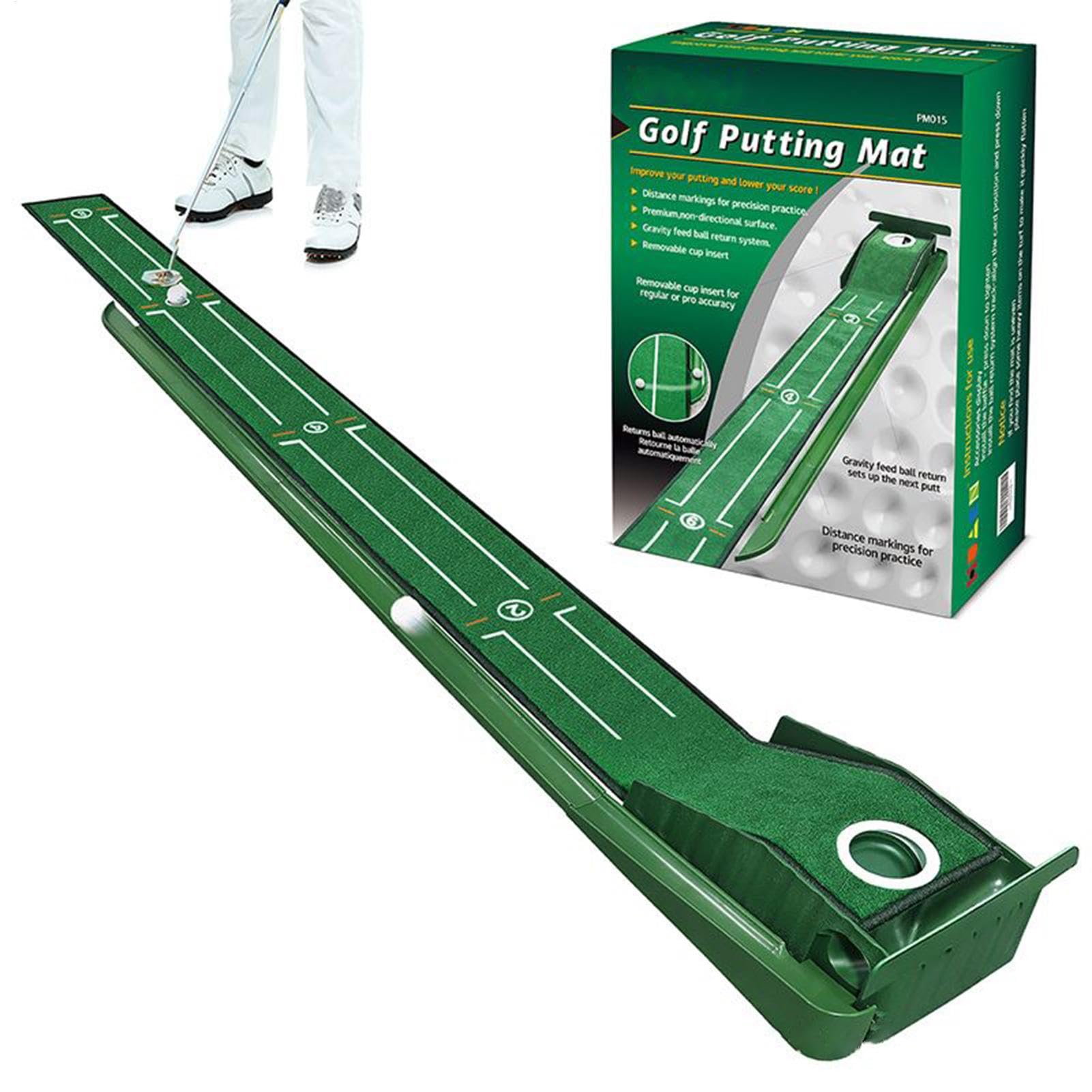 Alfombrilla de putting, práctica en casa, terciopelo de alta calidad, guías de alineación, retorno automático de bola, 10 pies de longitud, uso en interiores y oficinas para hombres, mujeres, portátil