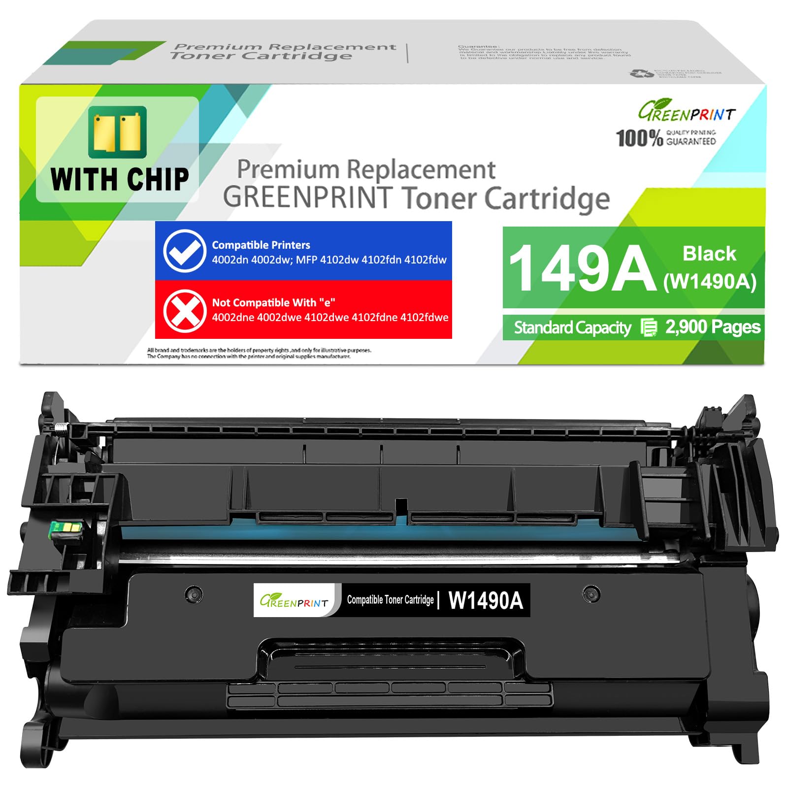 GREENPRINT (con CHIP 149A W1490A Cartuccia Toner Compatibile Nero Capacità Standard 2900 Pagine per H P 4002n 4002dn 4002dw 4102fdn 4102fdw, Non Funziona con Stampanti Il cui Modello Termina con“e”