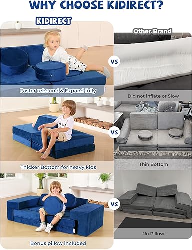 Miniatura 3 de Kidirect 2024 - Sofá modular de 11 piezas para niños, sofá de construcción de fortaleza, rebote instantáneo de 10s, sofá de espuma para niños, sofá