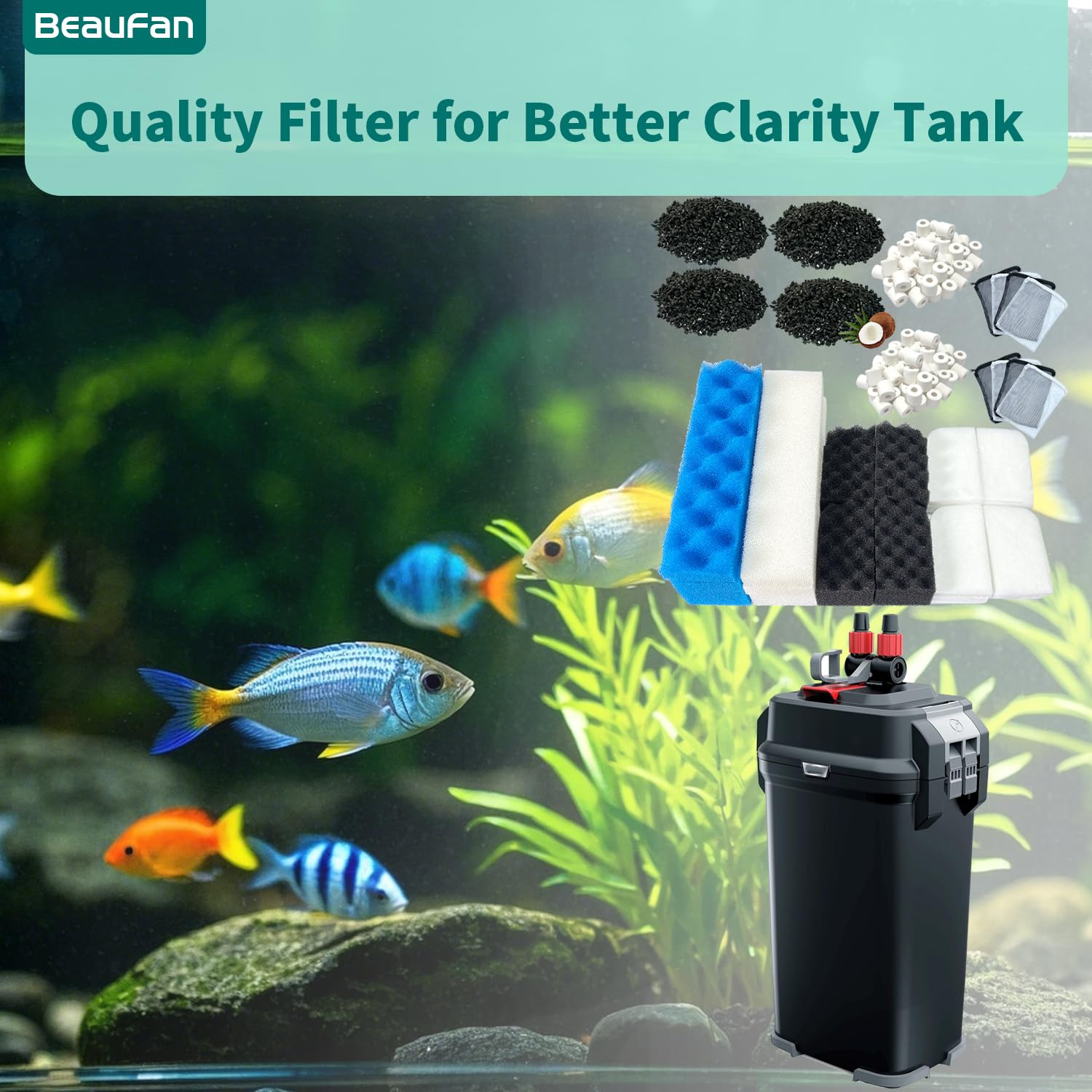 Aquarium-Filter-Media-Set, kompatibel mit Fluval 406/407 Kanisterfiltern, inklusive Ersatz-Bioschaum, Aktivkohle und Keramikringen (2 Sets Wartungspaket)