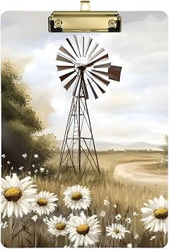 Acrylic Clipboard Farm Barn Windmill A4 Letter Size Standard Clipboard with Low Profile Gold Finish Clip, Decorative Cute Funny Anime Clipboards for Office 9 X 12.5 Inch