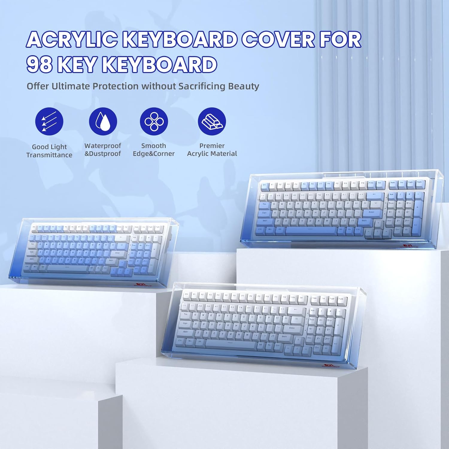ZIYOU LANG KC04 Acrylic Clear Transparent Keyboard Cover(17.4*6.5*1.89’’) with Dustproof Waterproof Anti-hit Anti-cat Protective Case for Compact Layout 94/96/98Key Mechanical Gaming Keyboard(Blue) 17.4 * 6.5 * 1.89’’ Blue