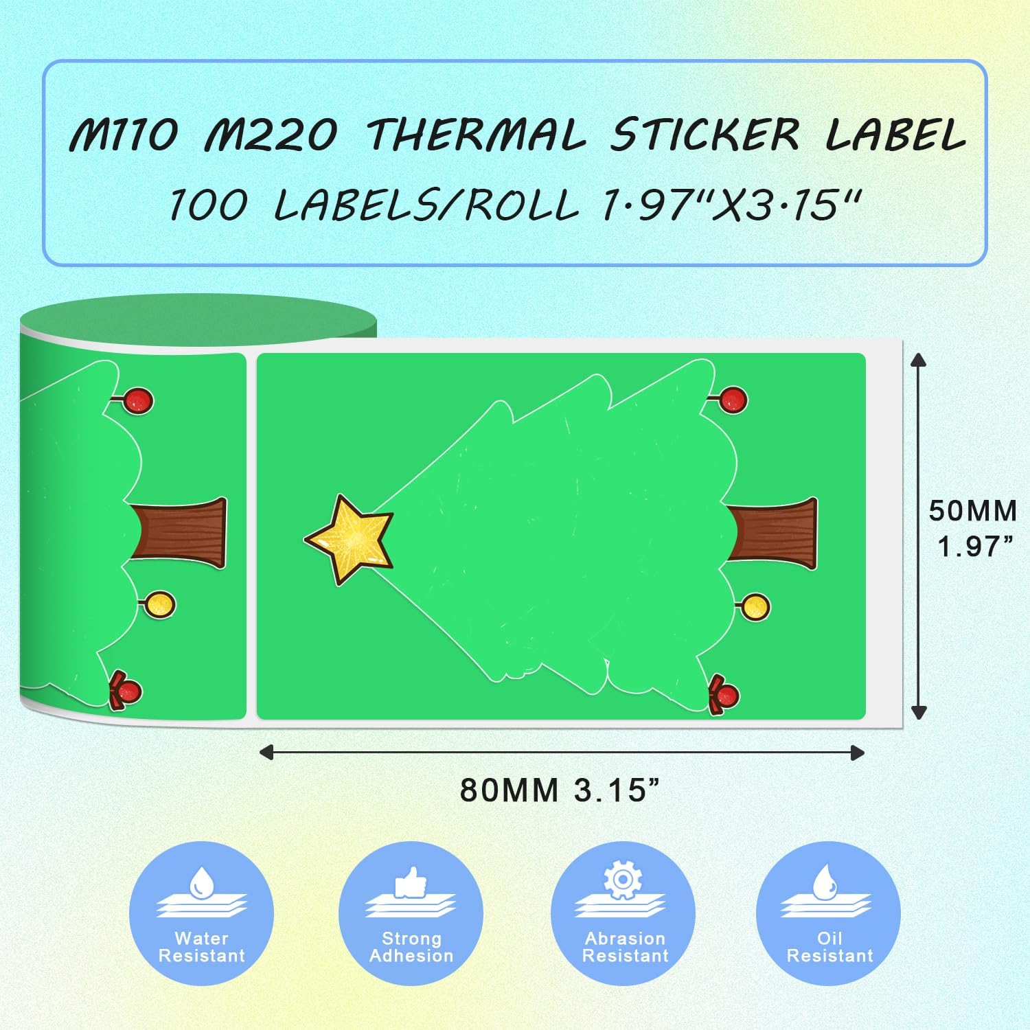 Thermal Labels Christmas Tags for Xmas Compatible with Phomemo M100/M110/M150/M221/M220/M120/M200/M250 Label Printer,1.97''x3.15''(50x80mm), 100 Labels/Roll - Image 2