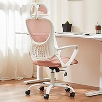 Vista 9 de Sweetcrispy Silla de escritorio para computadora de oficina, ergonómica, con respaldo alto, de malla, con ruedas y reposacabezas ajustables, cómodo