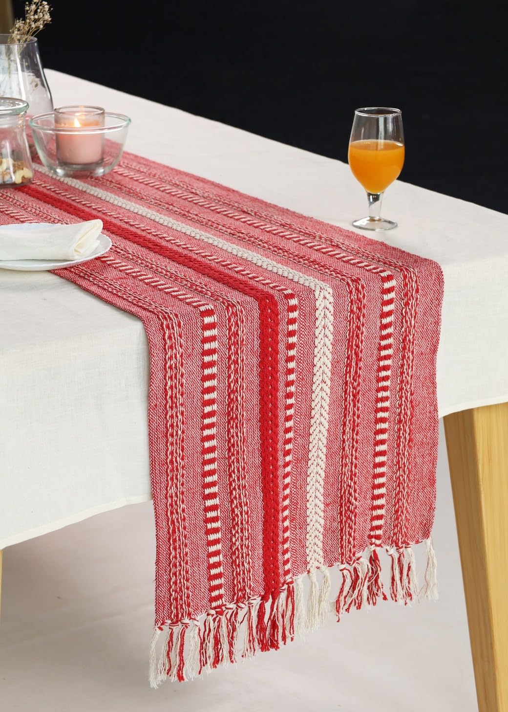 The Art Box Boho Cotton Fabric Table Runner Red - Image 4