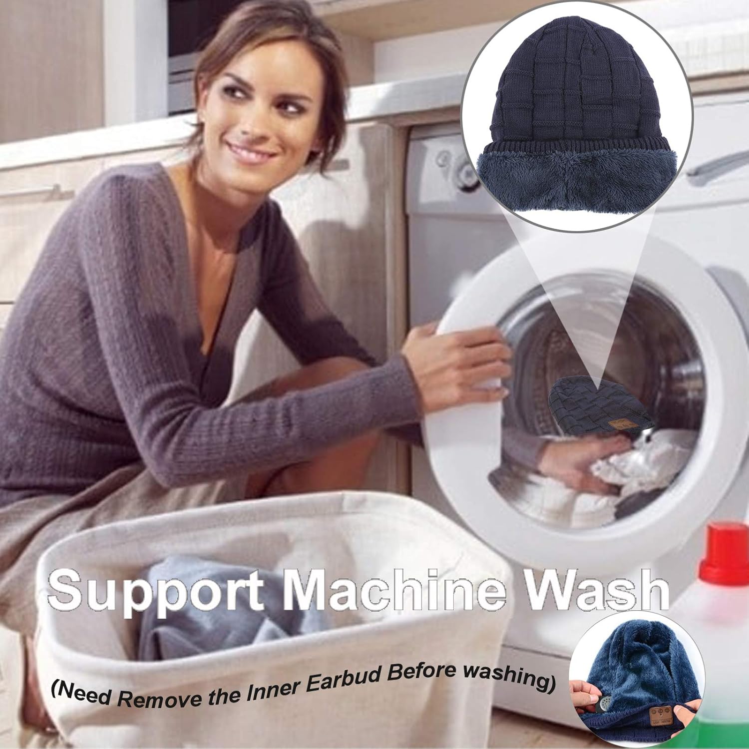 Wireless Music Hat Beanie for Men Women Wireless Headset Headphones Music Audio Boys Girls Winter Cap with Speaker Mic Hands Free Outdoor Sport Stereo Earphone Earpieces Navy Blue - Image 6