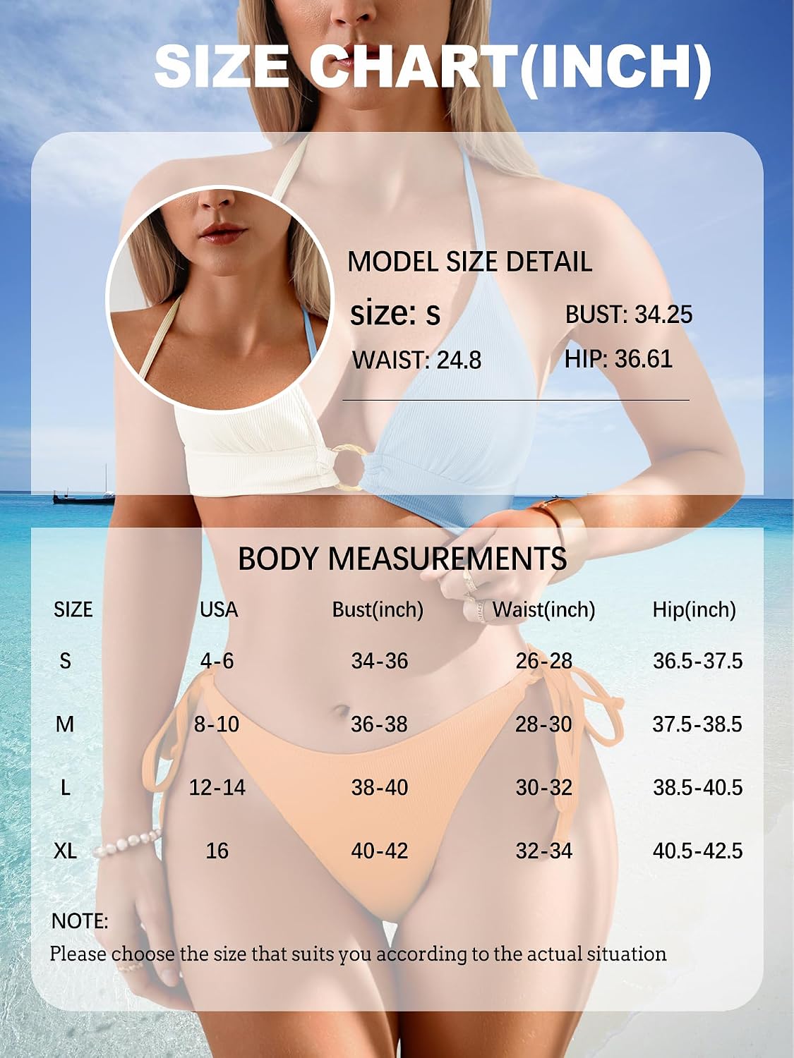 TASHEHE Women's Bikini Set O Ring Linked Two Piece Swimsuit High Cut Colorblock Bathing Suit