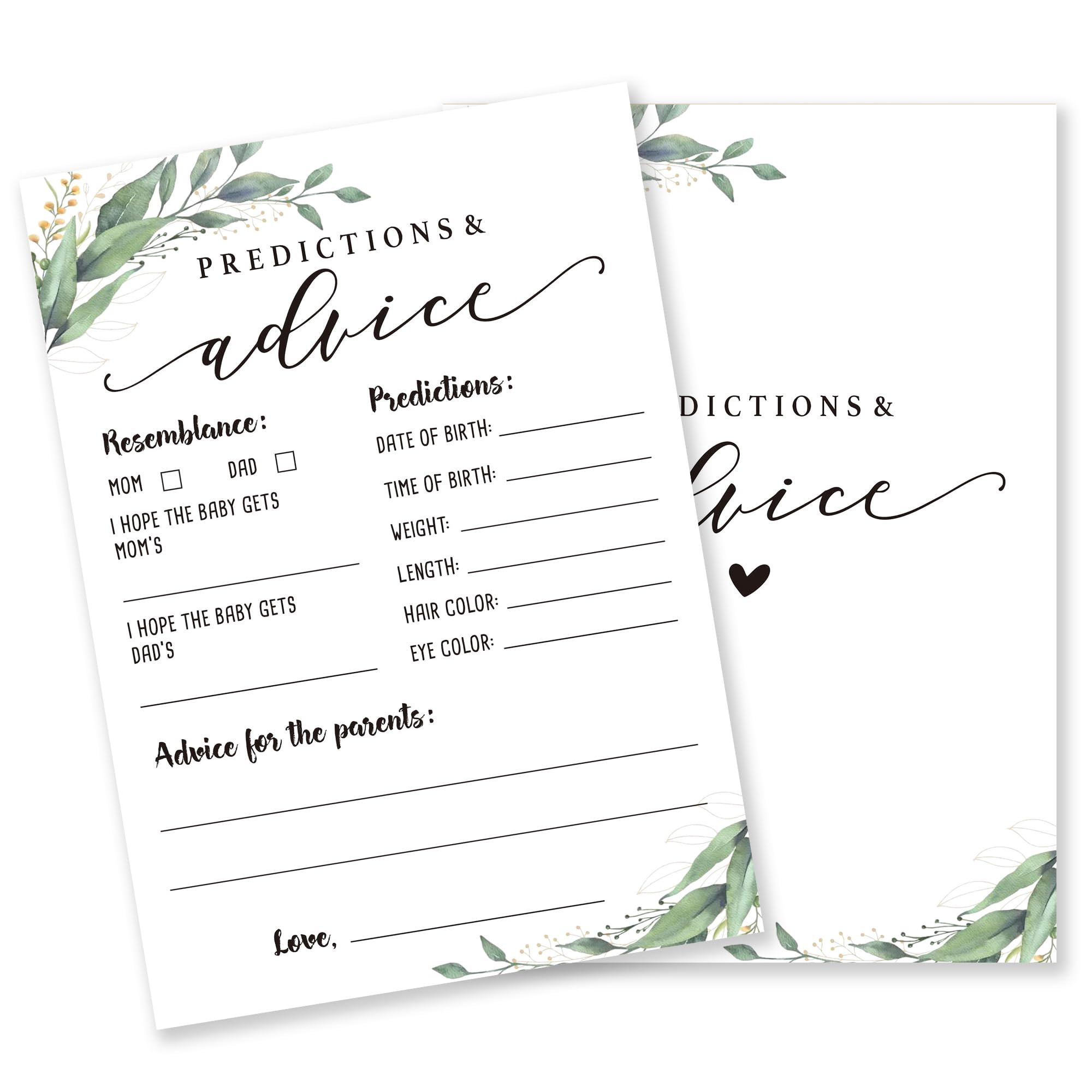 Baby Shower Game Cards Set - 30 Fill-in Cards, Greenery & White Theme For Wishes And Advice