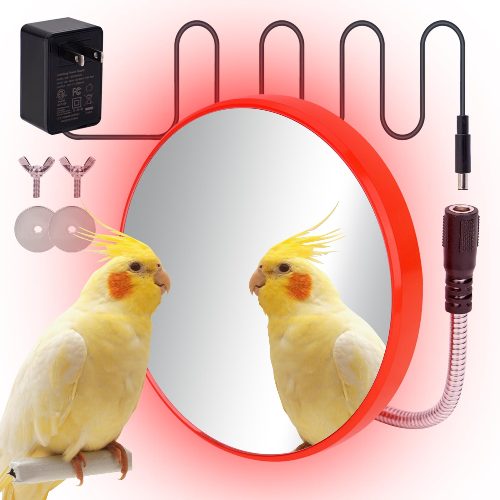 KHEARPSL Bird Heater for Cage, Bird Warmer with Mirror Birdcage Heater