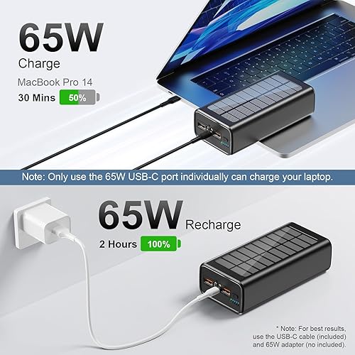 Miniatura 2 de Banco de energía solar, 50000 mAh, 65 W, USB C, cargador portátil para laptop, tablet Powerbank, linterna LED, batería de carga rápida compatible