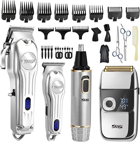 DSP Kit de peluquero profesional 4 en 1 cortadora de pelo inalámbrica, recortadora, afeitadora y removedor de vello de nariz, juego de peinado y