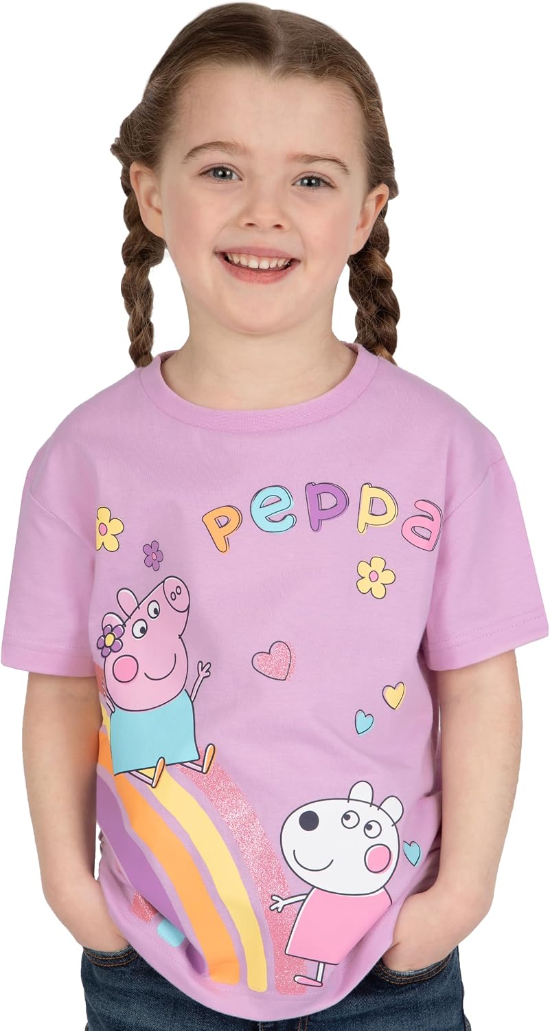 Peppa Pig Shirt | Cotton Girls Tops | Girls Short Sleeve Shirt | Glittery Kids Tshirt