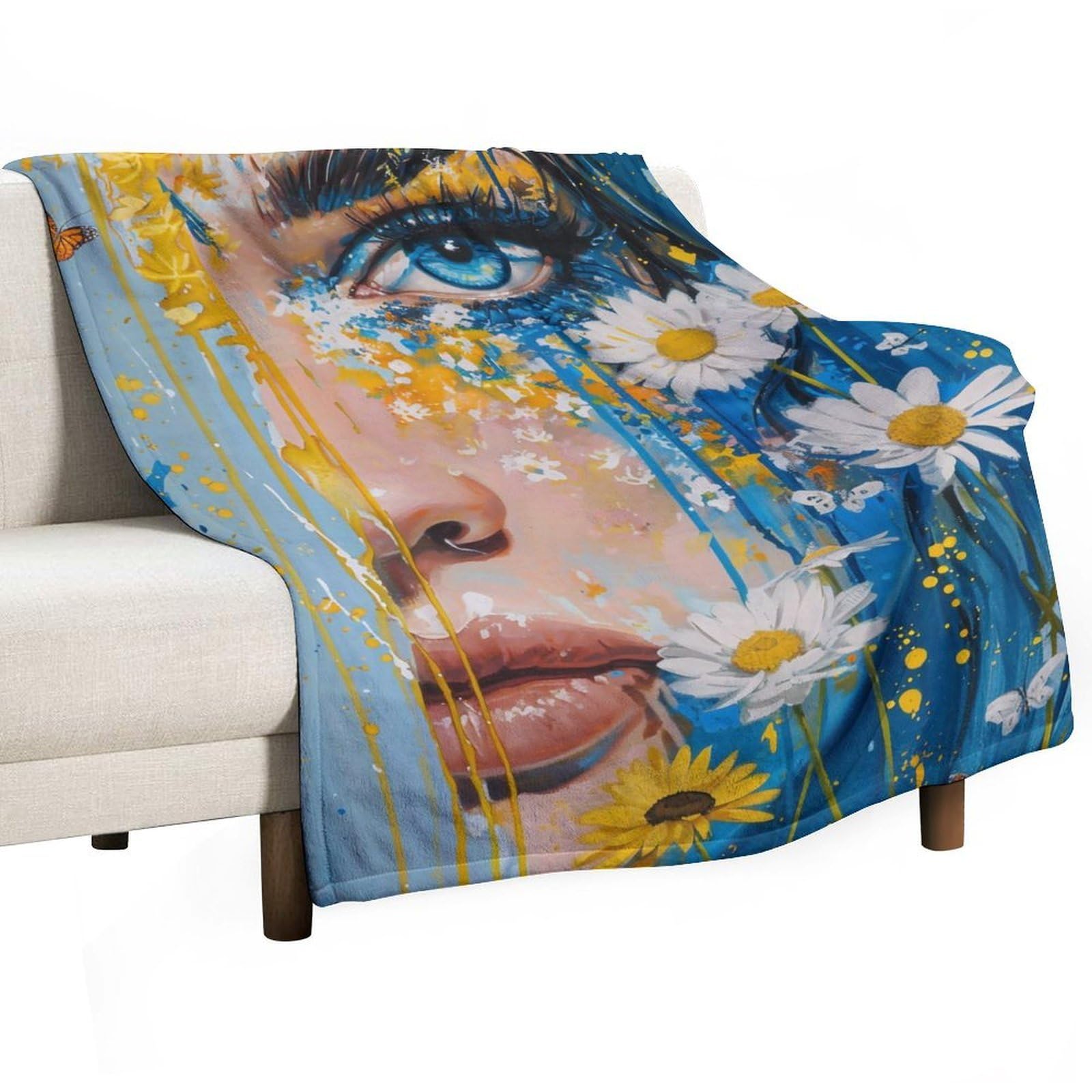 YHGSREUOH Blue Eye Floral Butterfly Woman Surreal 01 Flannel Blankets Fleece Soft Throw Lightweight Plush Gifts for Couch, Bed, Cozy Sofa Plush, Chair, Lovers 150x200cm(60x80in)