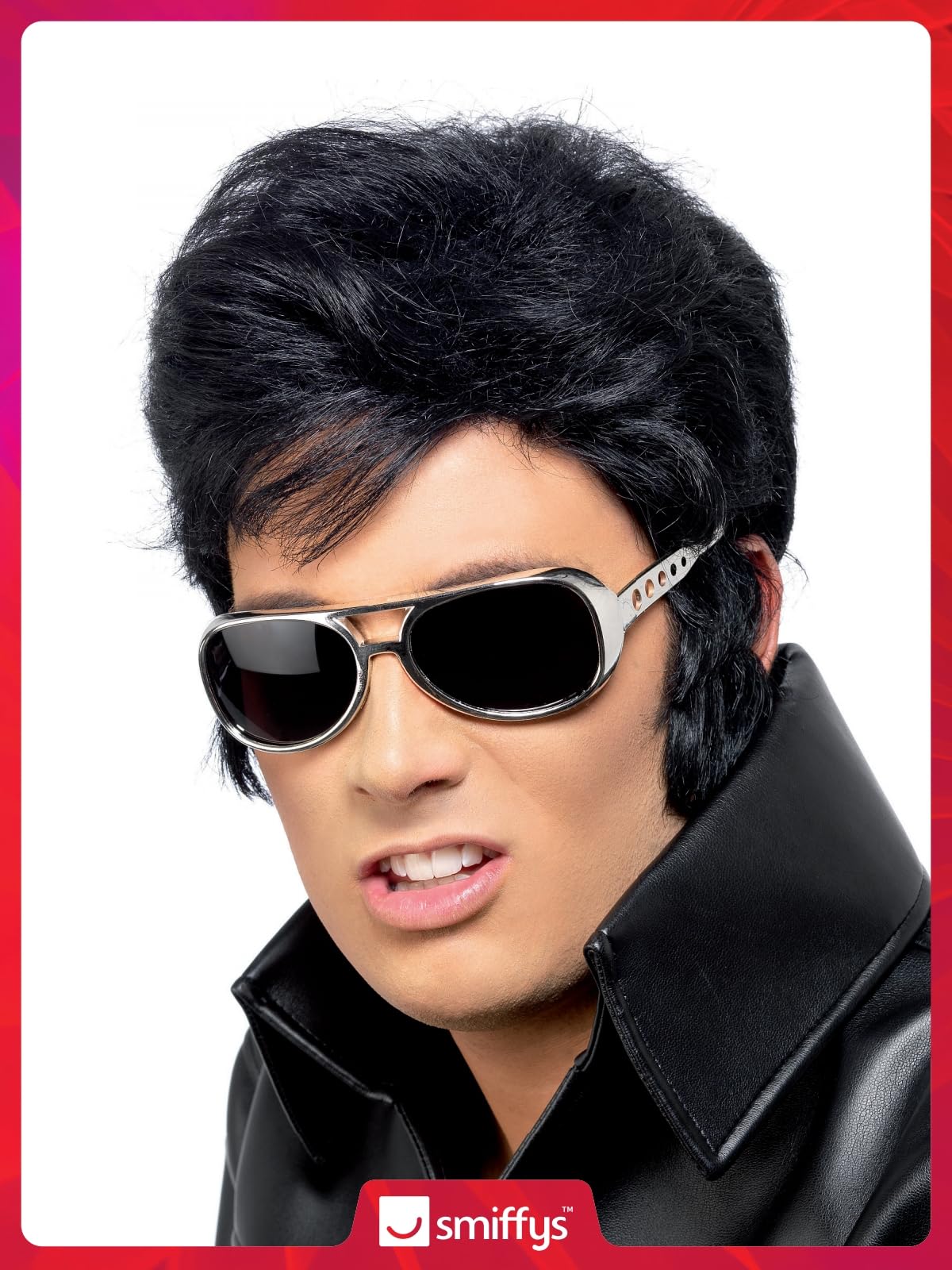 Smiffys Elvis Wig for Adults Black with easy to recognise Quiff and Sideburns, Officially Licensed - Image 2