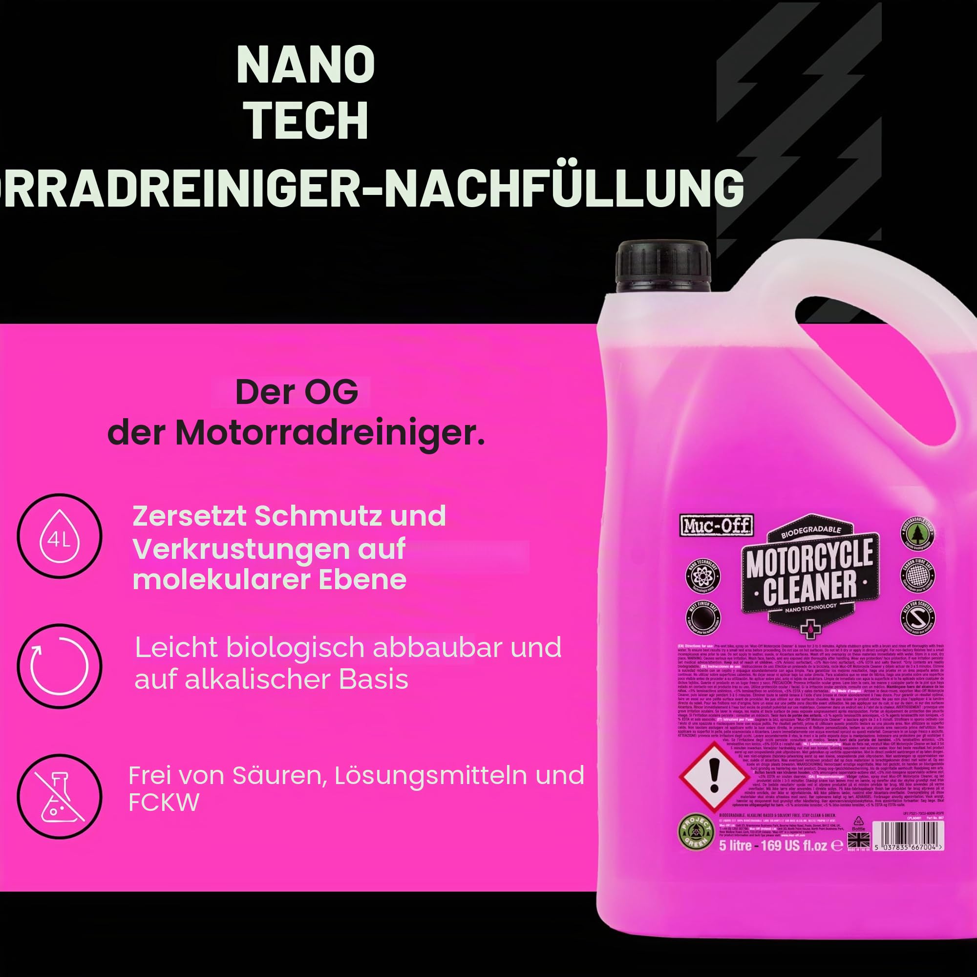 Muc Off Nano-Tech Motorcycle Cleaner 5 l - Biologisch Abbaubares Motorrad Reinigungsmittel Spray