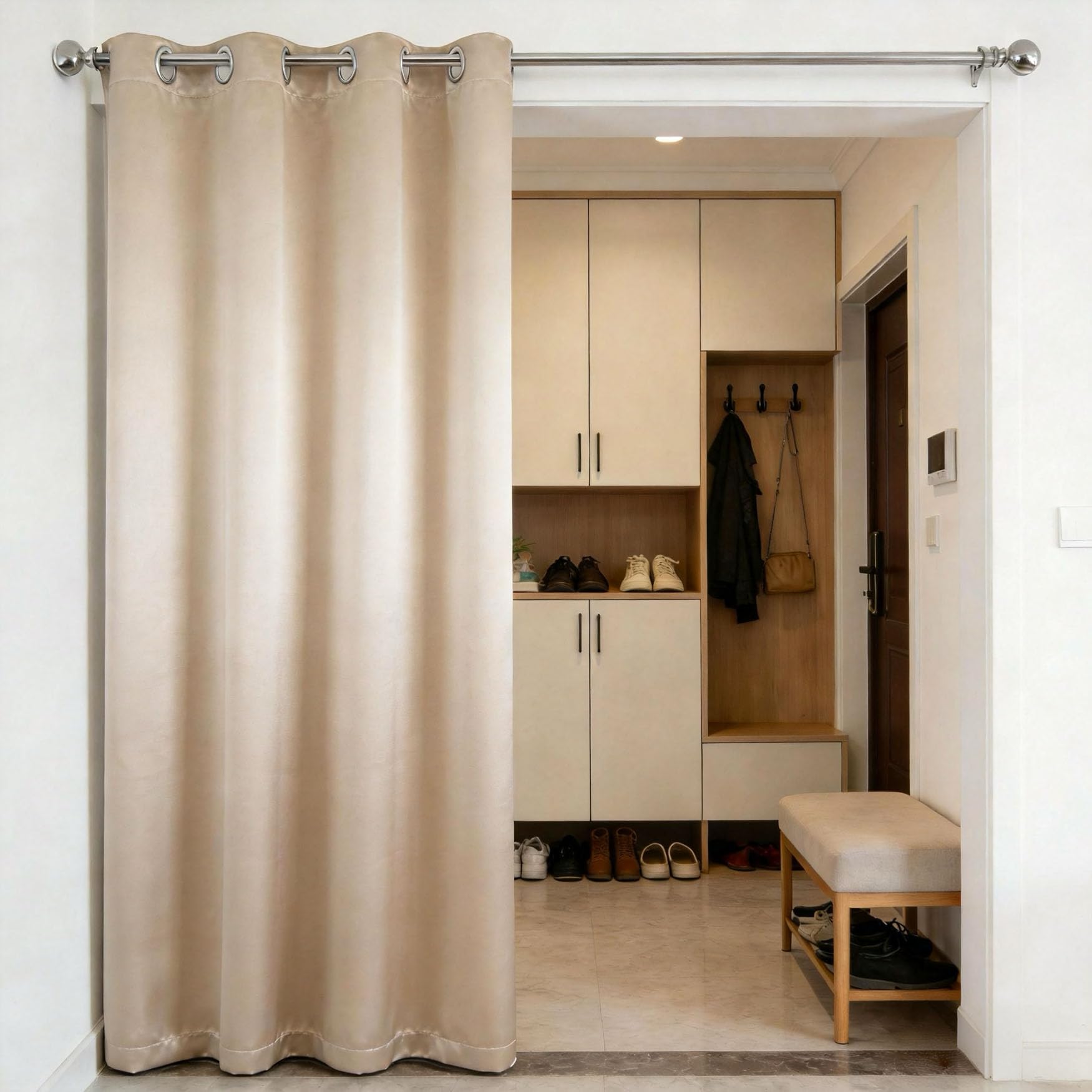 Marre du bruit et du froid ? Rideau thermique isolant beige 65x75 cm occultant pour chambre