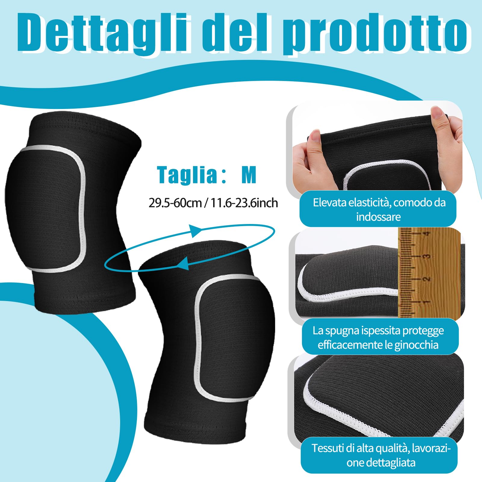 2 Paia Ginocchiere Pallavolo, Protezioni Anti-collisione Ginocchiere Elastica per Danza, Ginnastica Ritmica, Pallavolo, Basket, Calcio, Sport (In Bianco e Nero)