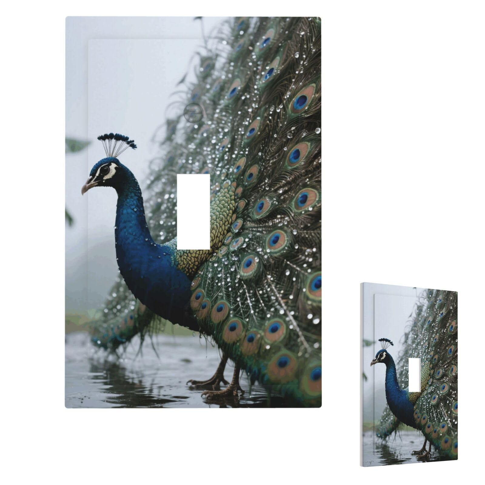 Fekiloot Single Toggle Peacock Wall Plate Cover Modern Decorative 1 Gang Light Switch Cover Unbreakable Receptacle Outlet Covers For Living Room Bedroom Home Decor