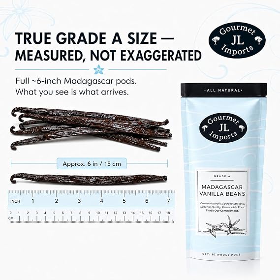 JL Gourmet Imports Madagascar Vanilla Beans Grade A, Whole Pods Extract