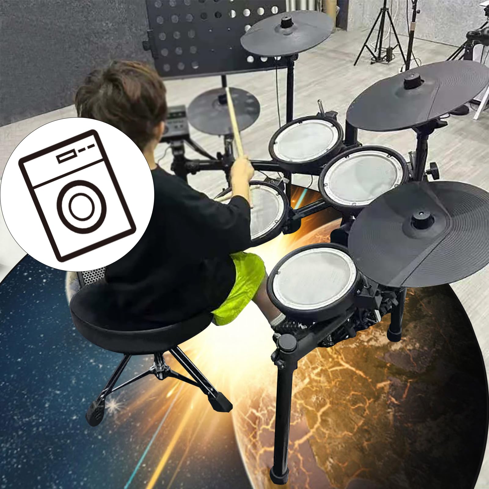 Dywan perkusyjny, okrągły, wygłuszający, akustyczny, profesjonalny elektroniczny dywan do perkusji jazzowej, perkusji, bębna basowego, werbla, perkusji i innych instrumentów