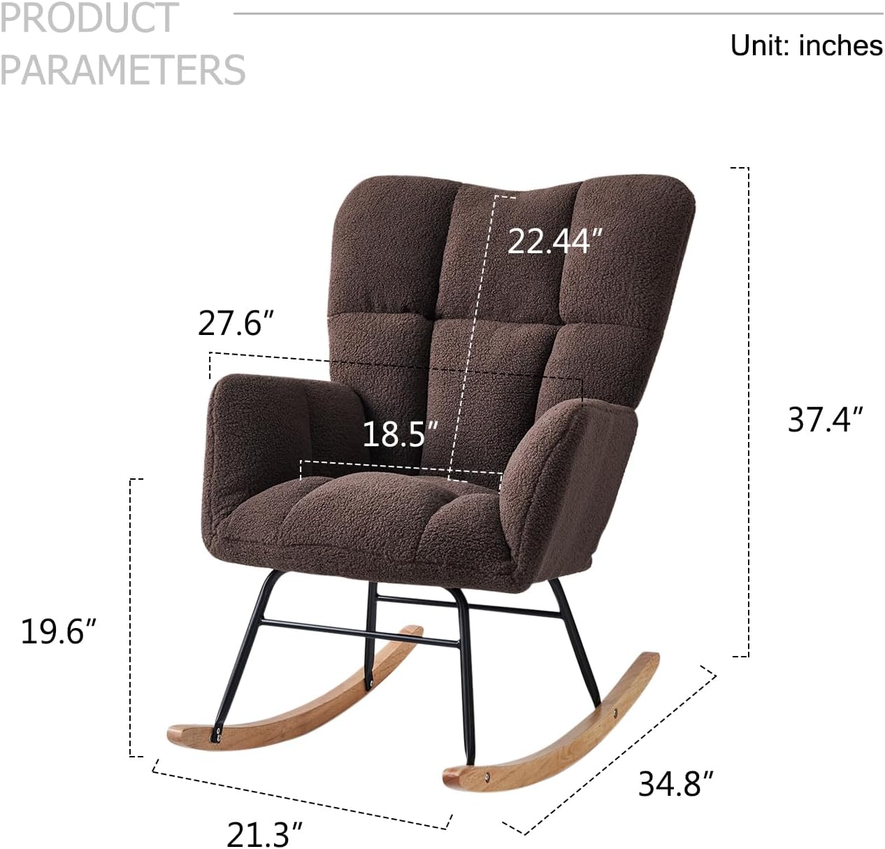 Virabit Modern Cozy Teddy Fabric Rocking Glider Chair - High Backrest Nursery Rocker, Accent Recliner for Living Room & Bedroom Reading, Grey