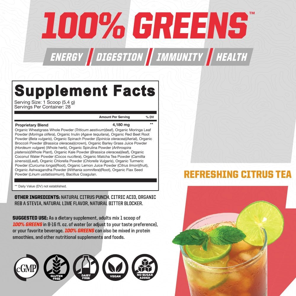Undefined Nutrition 100% Greens Powder by Brian Shaw (28 Servings) – All- in-One Greens Formula for Men & Women – Contains Probiotics, Prebiotics & Adaptogens - Easy to Drink Daily Nutrition